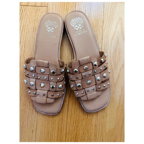 Vince Camuto Shoes - Vince Camuto Tan Studded Slide Sandals
